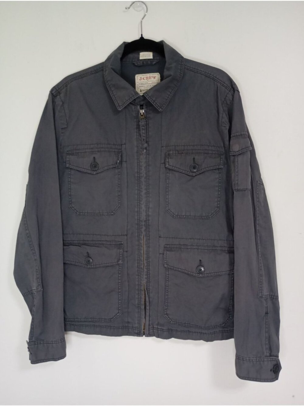 J.Crew Mens Broken-In Utility Jacket M 100% Cotton Four Pocket Button Zip Front
